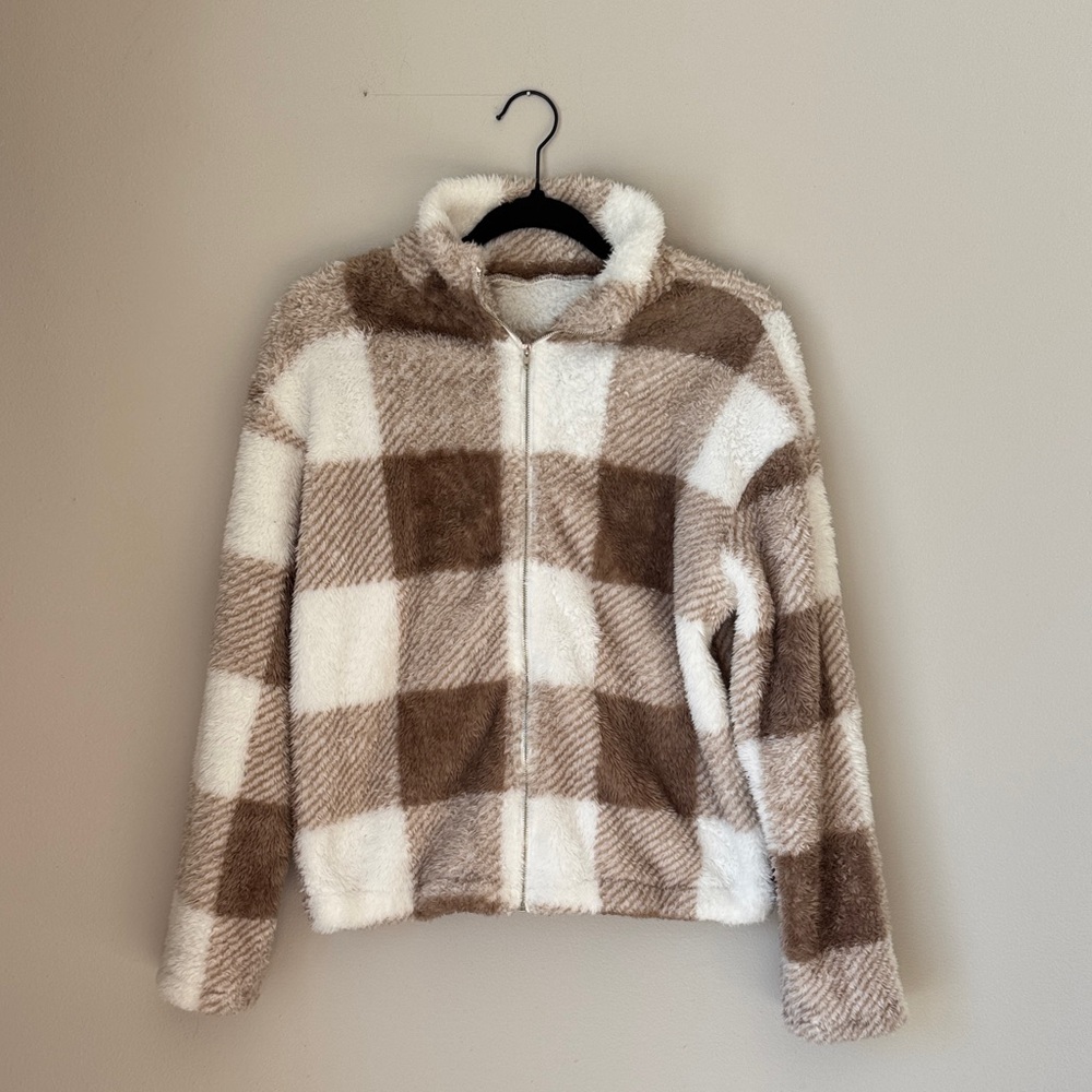Plaid Fleece Zip-Up Jacket
